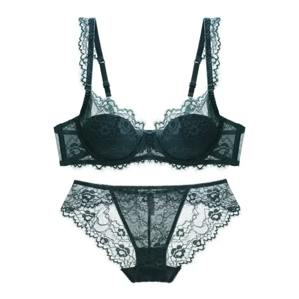 very dark cyan lace bra set