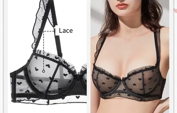 Woman wearing black polka dot lingerie set